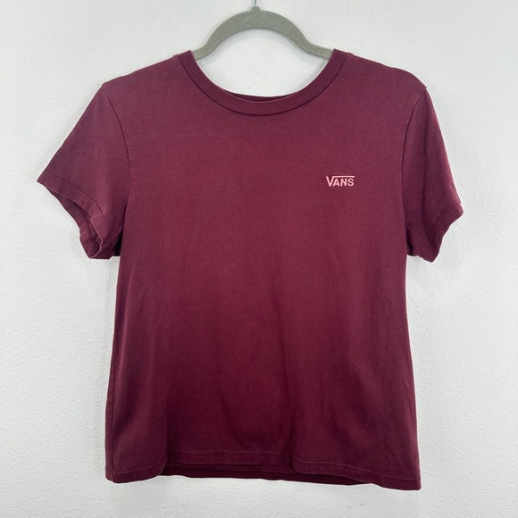 Vans Womens Burgundy Red T-Shirt Checker Logo Short Sleeve Casual Top - Picture 1 of 5